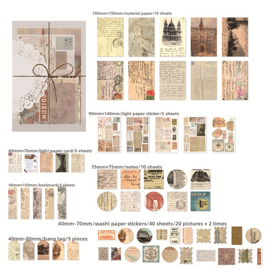 83-Piece Vintage Journaling Sticker Pack – 6 Themed Designs, Mixed Media Ephemera for Junk Journal & Scrapbooking