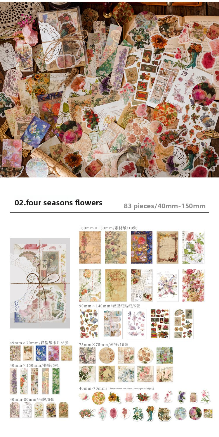 83-Piece Vintage Journaling Sticker Pack – 6 Themed Designs, Mixed Media Ephemera for Junk Journal & Scrapbooking