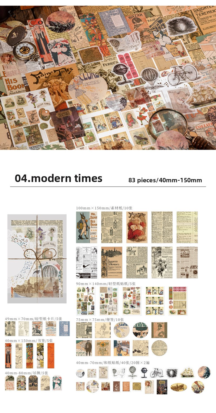 83-Piece Vintage Journaling Sticker Pack – 6 Themed Designs, Mixed Media Ephemera for Junk Journal & Scrapbooking