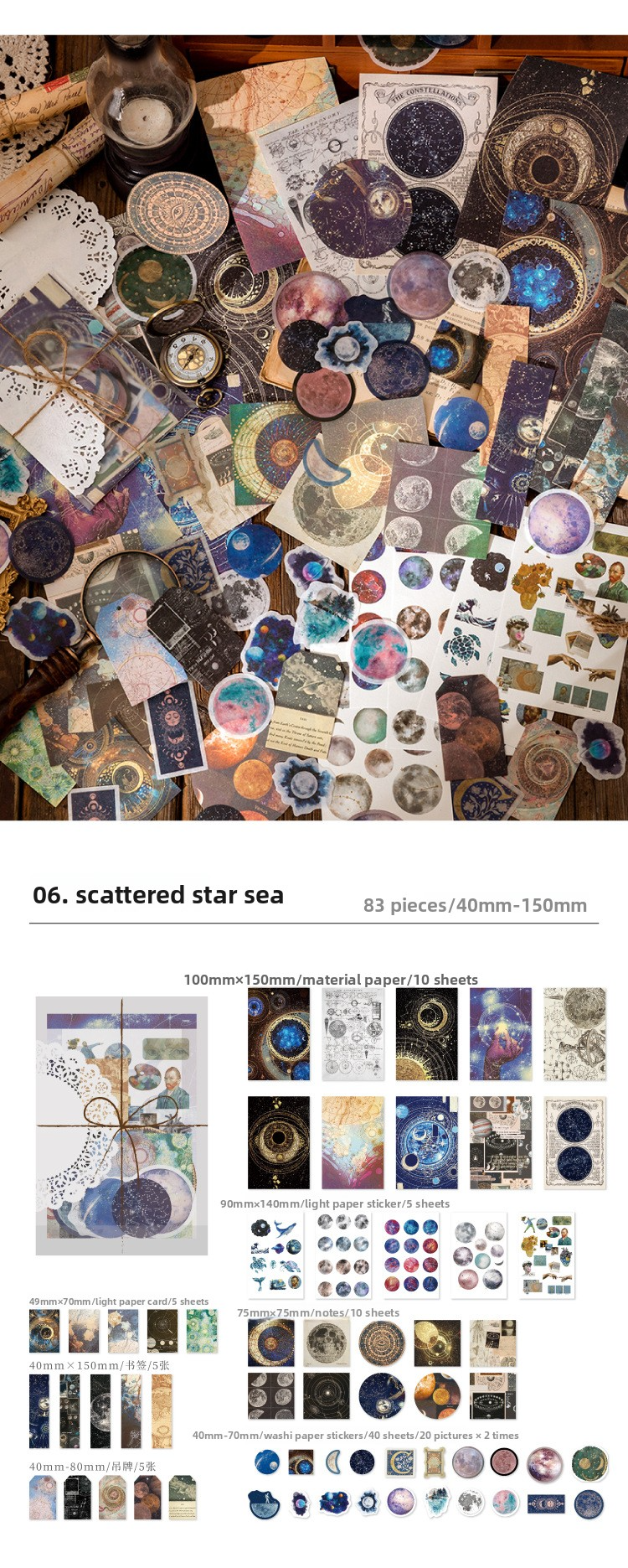 83-Piece Vintage Journaling Sticker Pack – 6 Themed Designs, Mixed Media Ephemera for Junk Journal & Scrapbooking