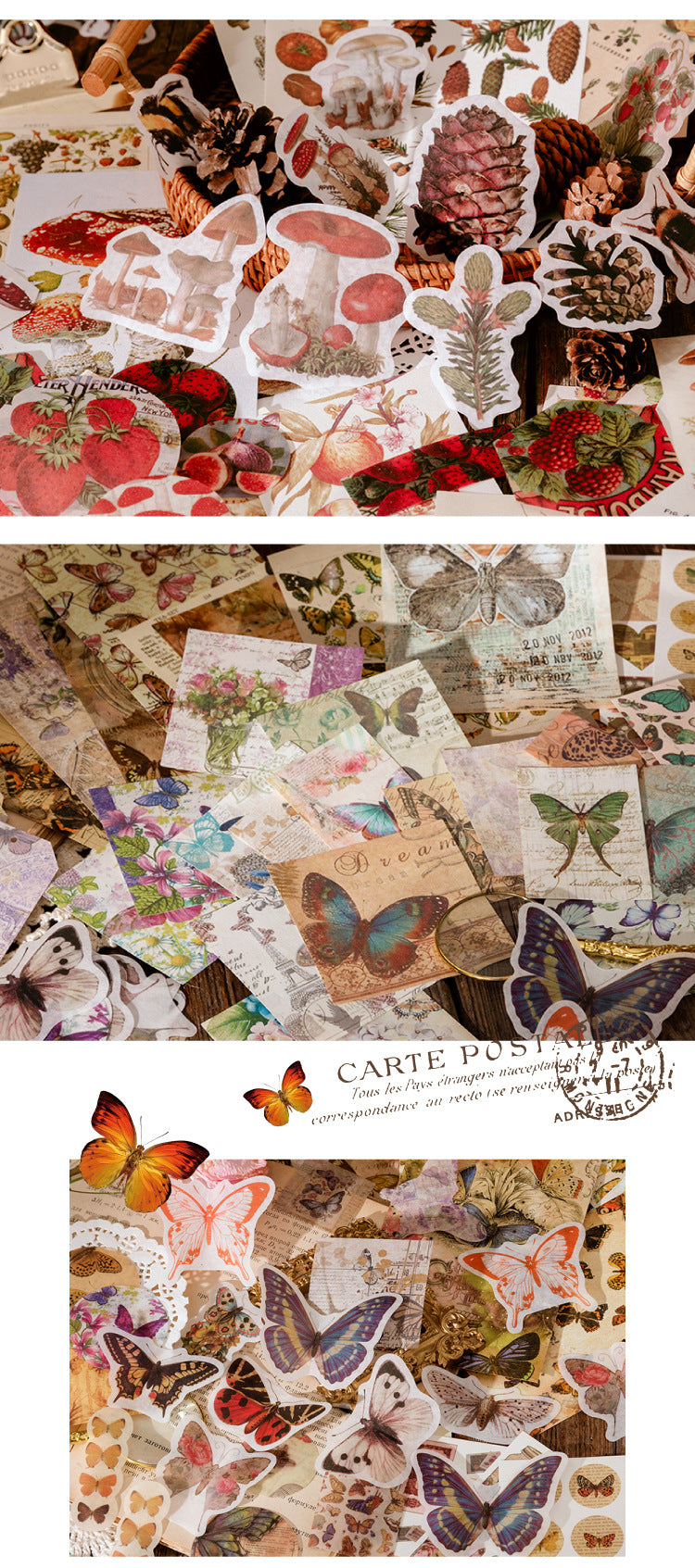 83-Piece Vintage Journaling Sticker Pack – 6 Themed Designs, Mixed Media Ephemera for Junk Journal & Scrapbooking