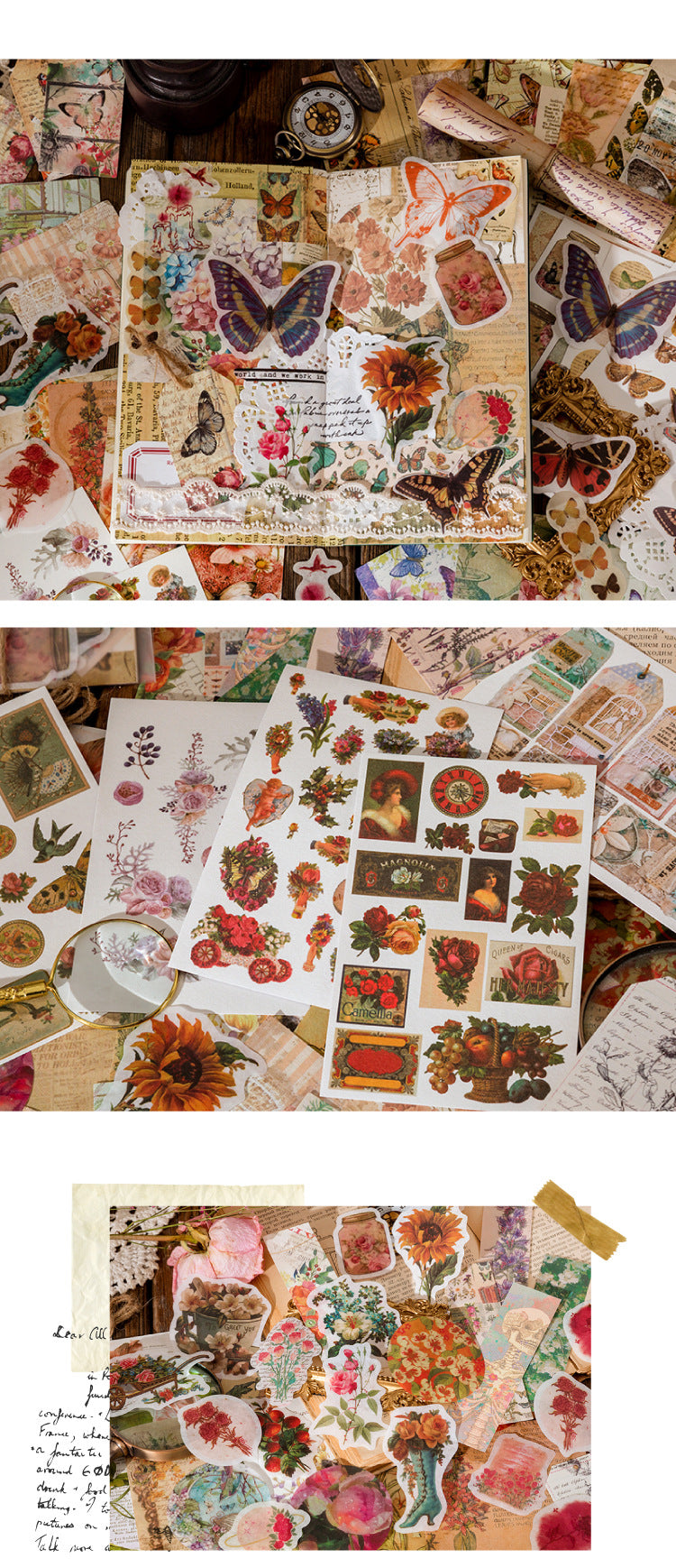 83-Piece Vintage Journaling Sticker Pack – 6 Themed Designs, Mixed Media Ephemera for Junk Journal & Scrapbooking
