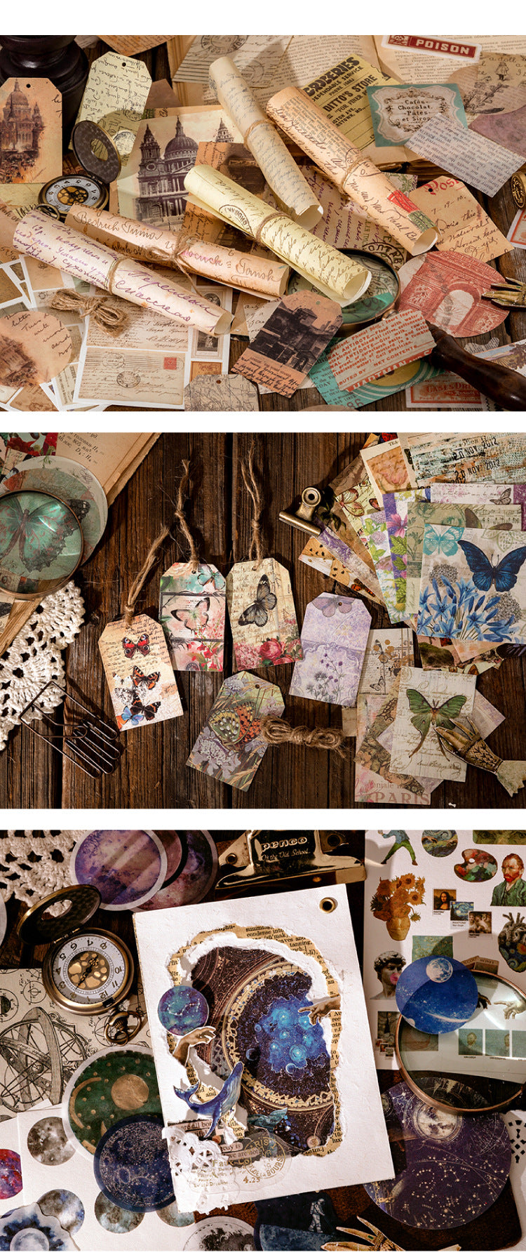 83-Piece Vintage Journaling Sticker Pack – 6 Themed Designs, Mixed Media Ephemera for Junk Journal & Scrapbooking