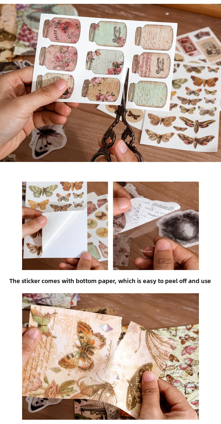 83-Piece Vintage Journaling Sticker Pack – 6 Themed Designs, Mixed Media Ephemera for Junk Journal & Scrapbooking