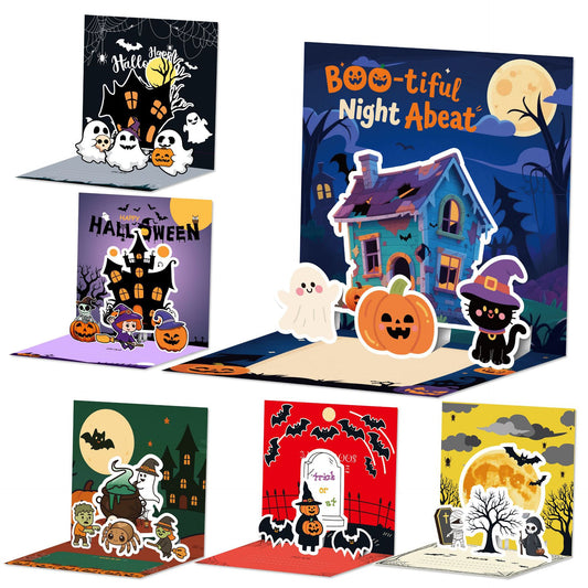 3D Pop-Up Halloween Greeting Card Set – 6-Pack Handmade Thank You Cards with Spooky Surprises, Laser-Cut Paper Art Keepsake
