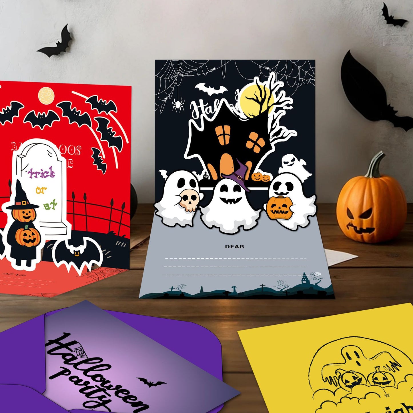 3D Pop-Up Halloween Greeting Card Set – 6-Pack Handmade Thank You Cards with Spooky Surprises, Laser-Cut Paper Art Keepsake