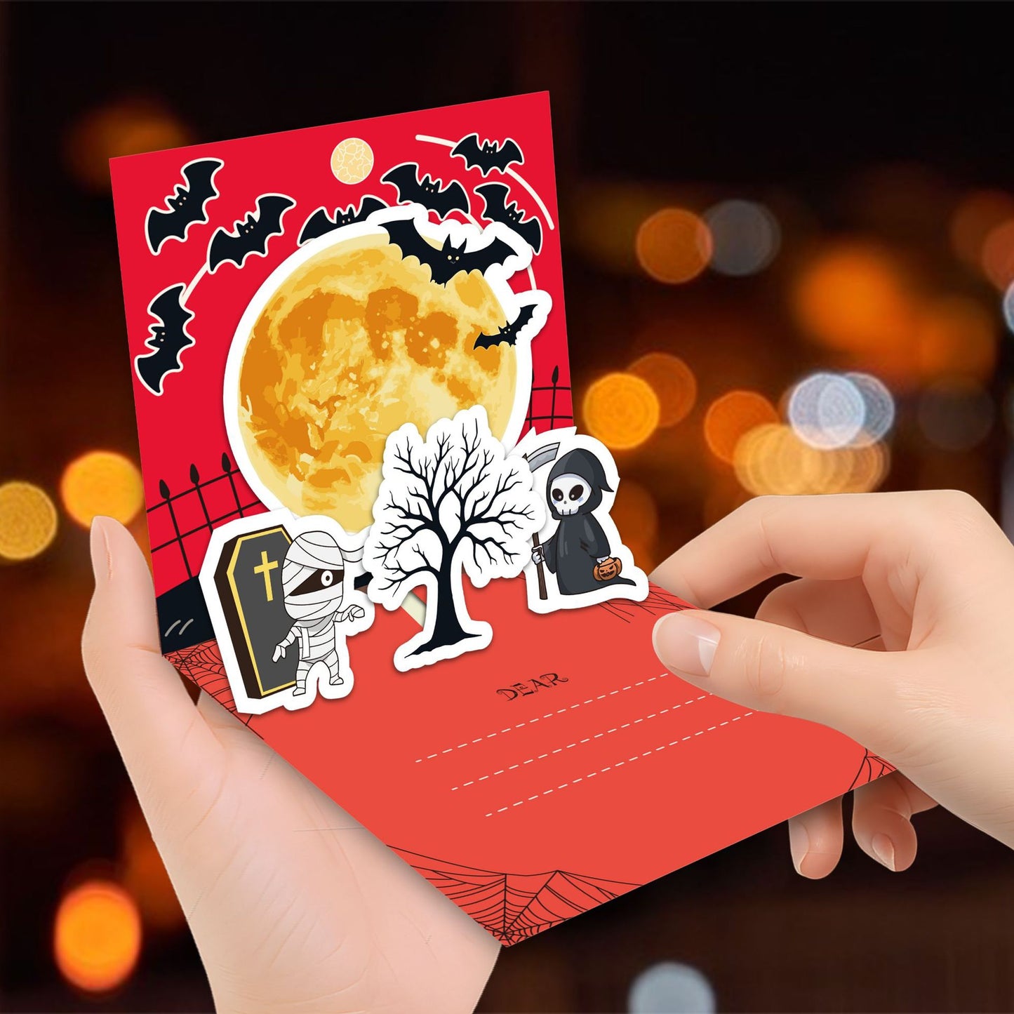 3D Pop-Up Halloween Greeting Card Set – 6-Pack Handmade Thank You Cards with Spooky Surprises, Laser-Cut Paper Art Keepsake
