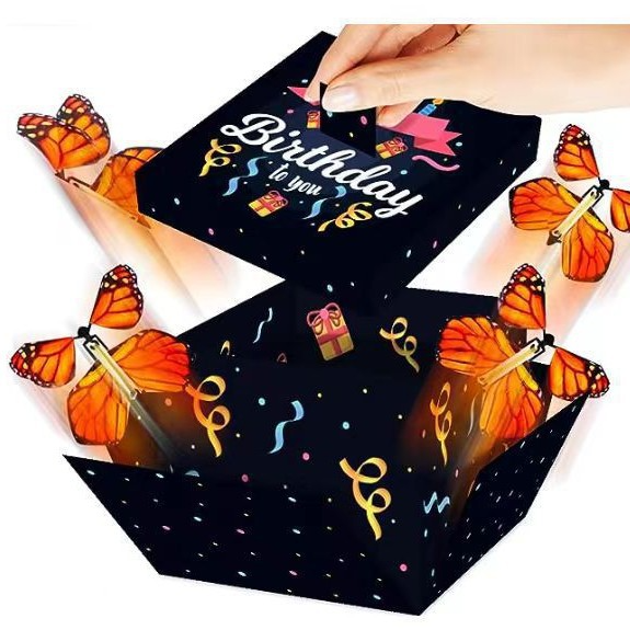 3D Explosion Gift Box with Flying Butterflies – Surprise Cake & Candy Pop-Up Box, Reusable Butterfly Party Favor for Birthday, Wedding & All Celebrations