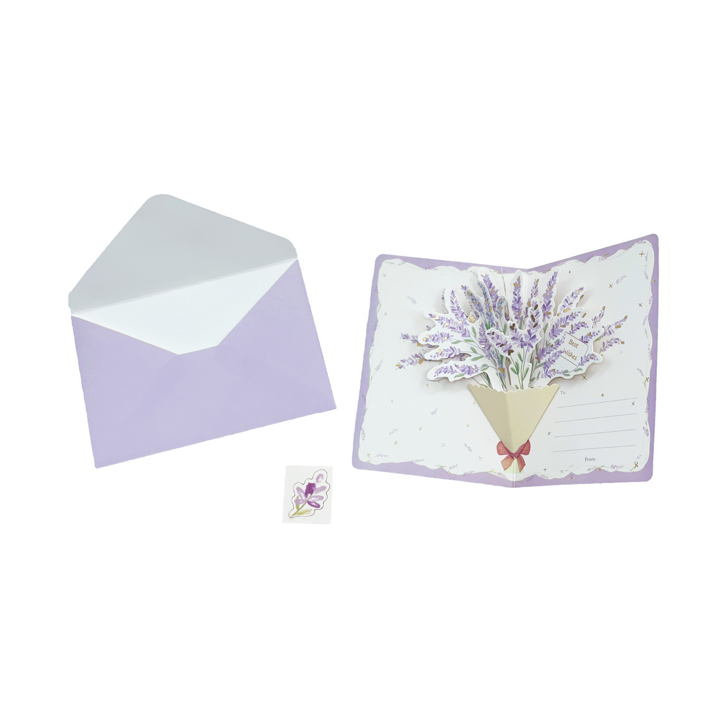 3D Pop-Up Lavender Bouquet Card with Gold Foil – Handcrafted Floral Keepsake for Birthdays, Teacher Appreciation, Friends & Confession, with Envelope