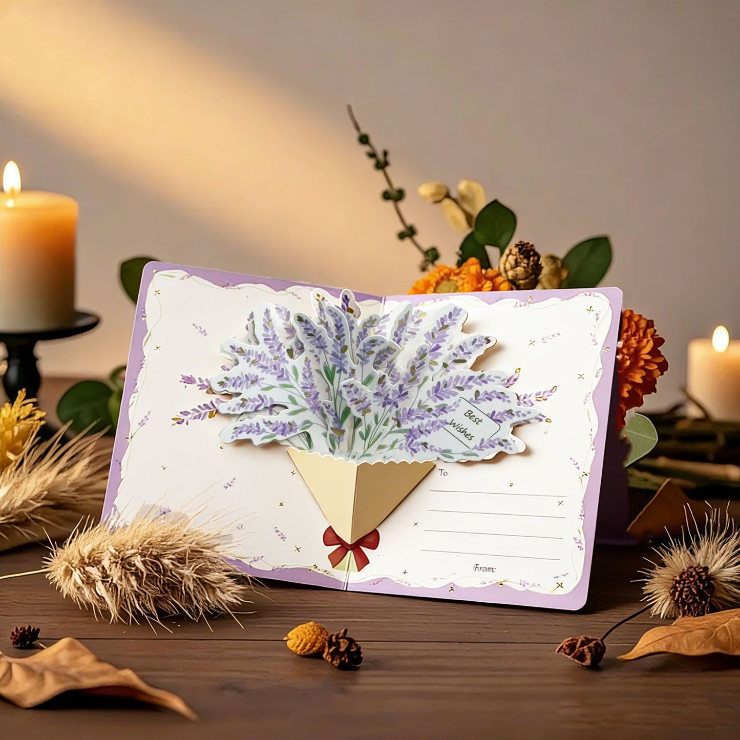 3D Pop-Up Lavender Bouquet Card with Gold Foil – Handcrafted Floral Keepsake for Birthdays, Teacher Appreciation, Friends & Confession, with Envelope