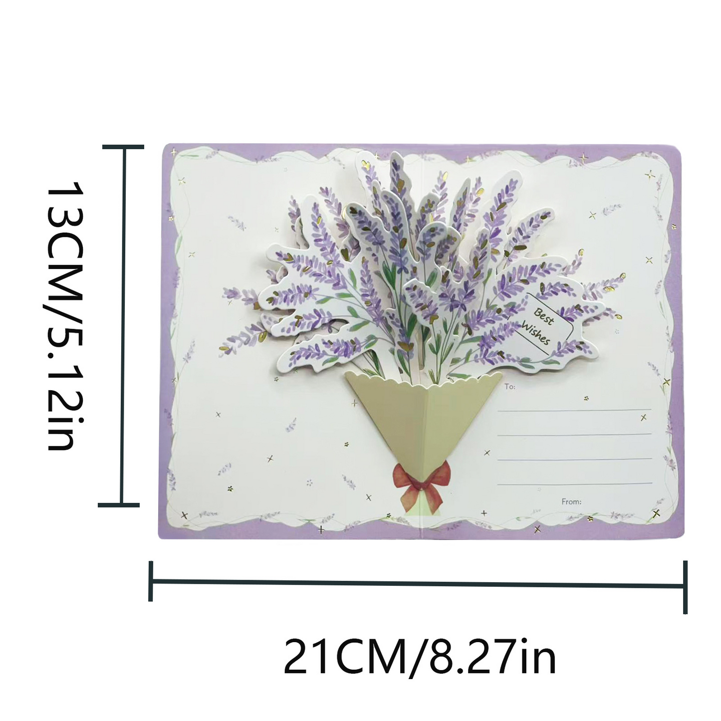 3D Pop-Up Lavender Bouquet Card with Gold Foil – Handcrafted Floral Keepsake for Birthdays, Teacher Appreciation, Friends & Confession, with Envelope