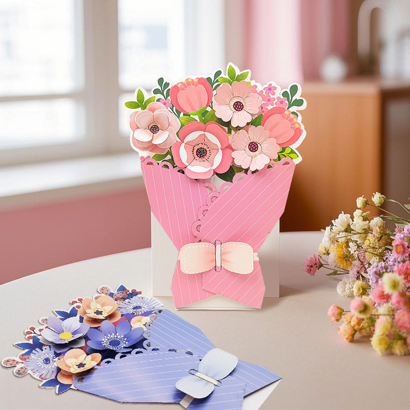 3D Pop-Up Mother‘s Day Card – Handmade Flower Bouquet in Full Bloom, A Keepsake That Never Fades, with Envelope