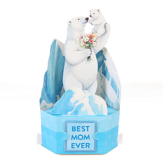 Wholesale 3D Pop-Up Polar Bear Mother‘s Day Cards – Gold Foil Handmade Animal Greeting Cards, Factory Direct with Customization