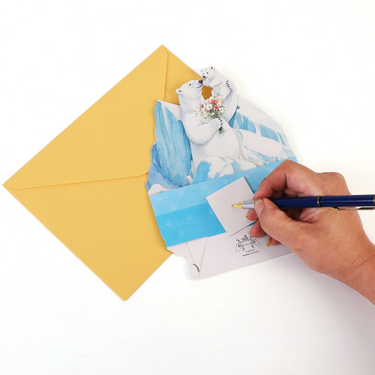 Wholesale 3D Pop-Up Polar Bear Mother‘s Day Cards – Gold Foil Handmade Animal Greeting Cards, Factory Direct with Customization