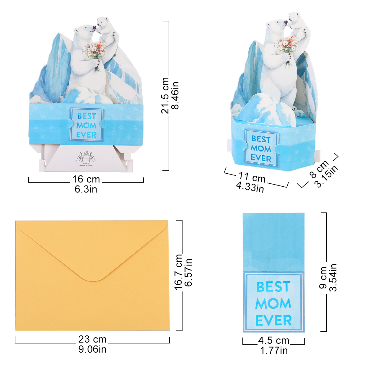 Wholesale 3D Pop-Up Polar Bear Mother‘s Day Cards – Gold Foil Handmade Animal Greeting Cards, Factory Direct with Customization