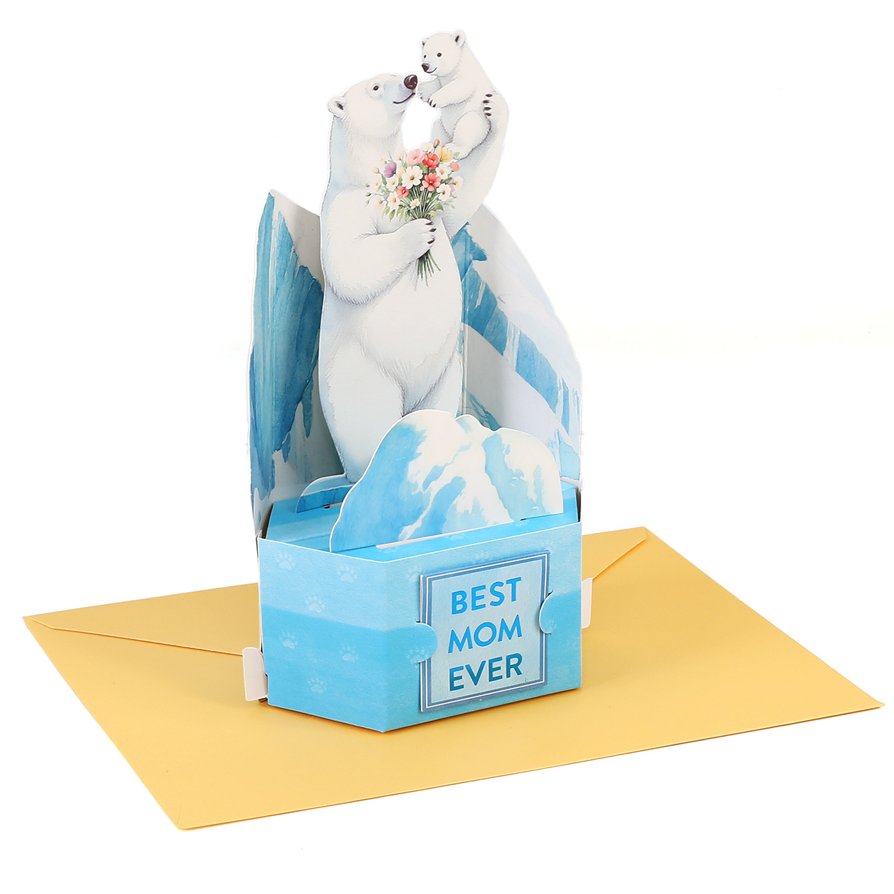 Wholesale 3D Pop-Up Polar Bear Mother‘s Day Cards – Gold Foil Handmade Animal Greeting Cards, Factory Direct with Customization