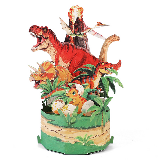 Wholesale 3D Pop-Up T-Rex Volcano Birthday Cards – Handmade Dinosaur Greeting Cards for Kids