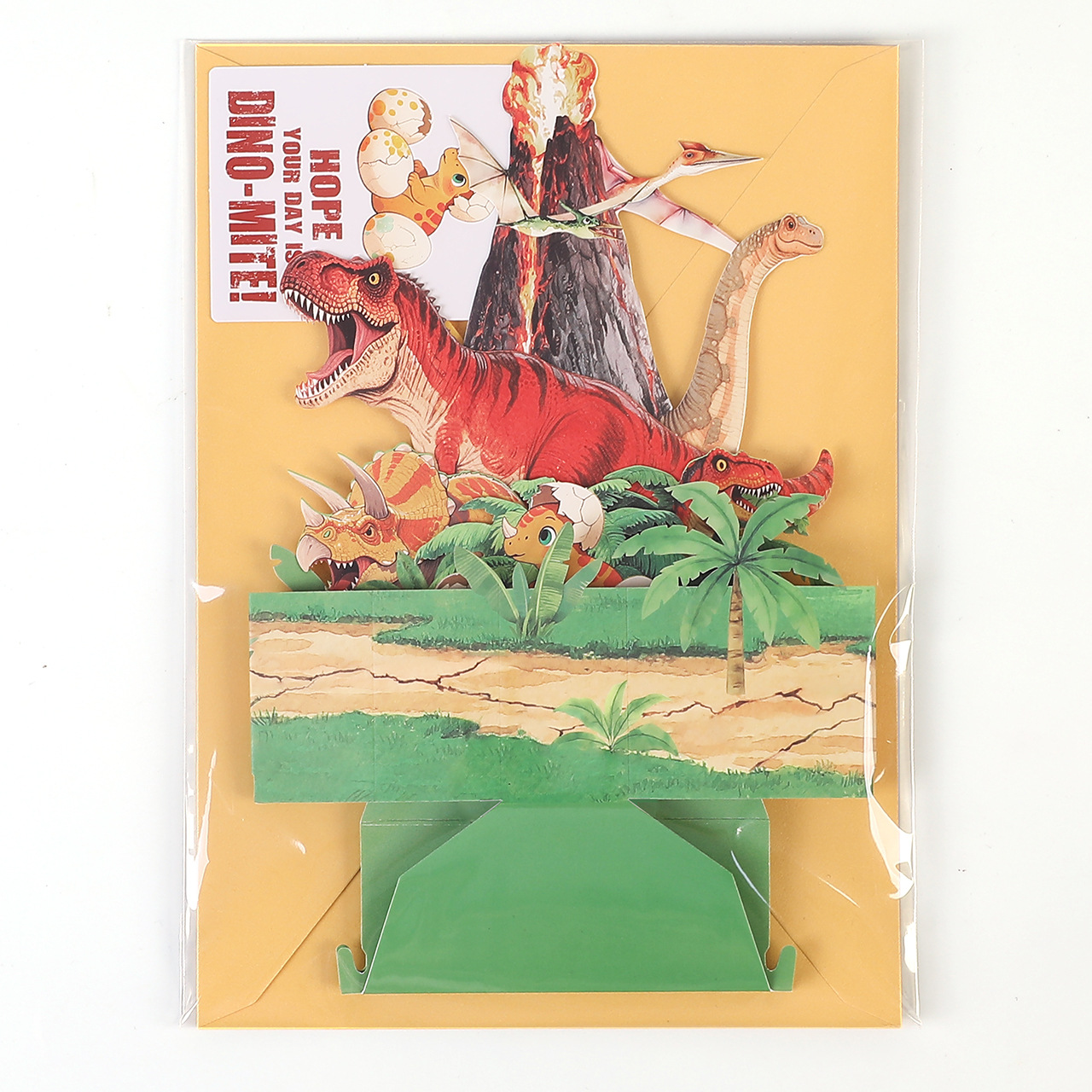 Wholesale 3D Pop-Up T-Rex Volcano Birthday Cards – Handmade Dinosaur Greeting Cards for Kids