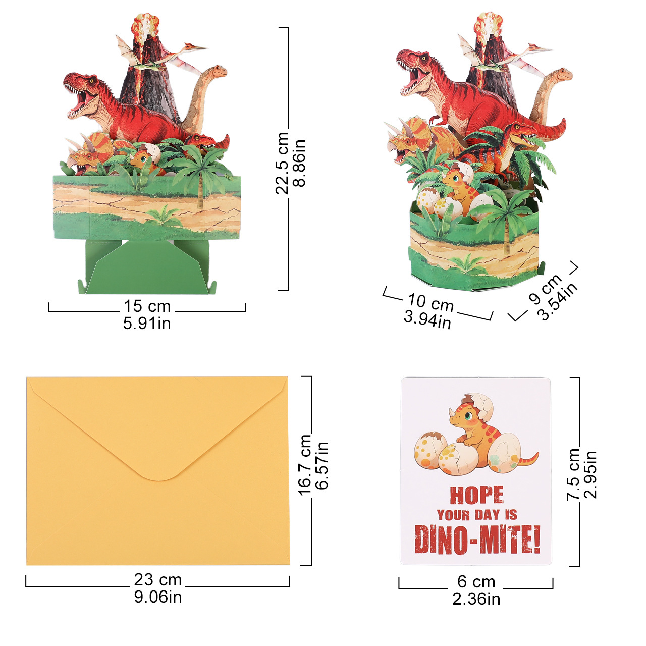 Wholesale 3D Pop-Up T-Rex Volcano Birthday Cards – Handmade Dinosaur Greeting Cards for Kids
