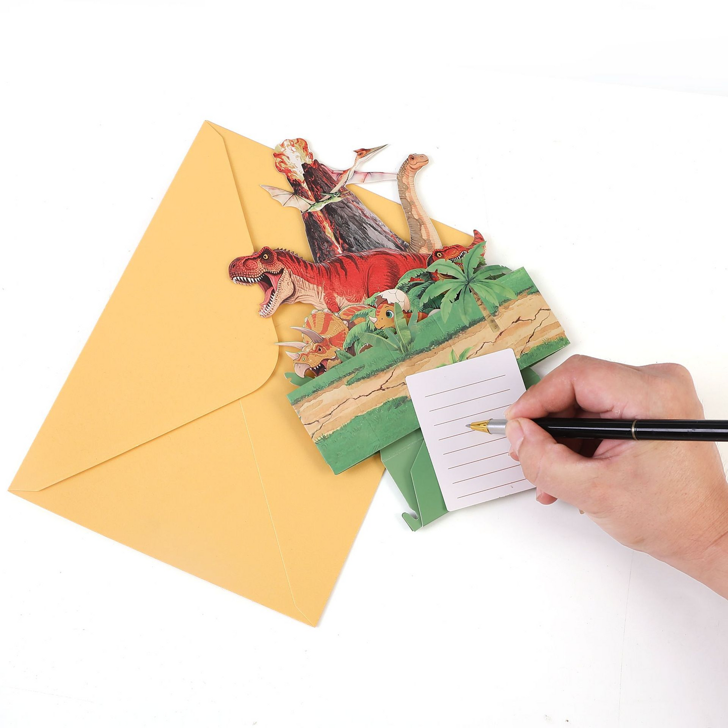 Wholesale 3D Pop-Up T-Rex Volcano Birthday Cards – Handmade Dinosaur Greeting Cards for Kids