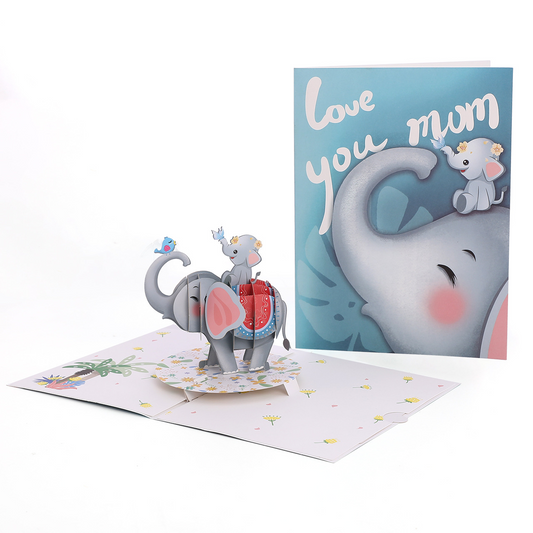 Wholesale 3D Pop-Up Elephant Mother‘s Day Cards – Handmade Animal Greeting Cards with Mom & Baby Scene, Bulk Custom Orders Welcome
