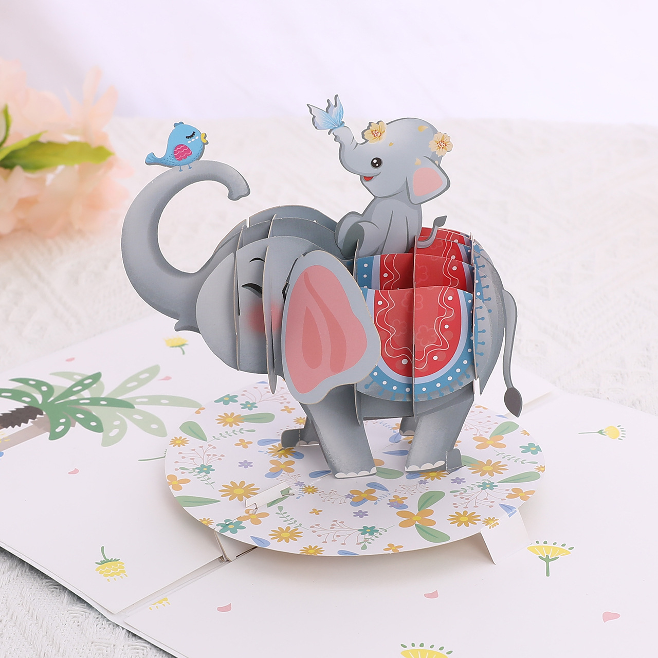 Wholesale 3D Pop-Up Elephant Mother‘s Day Cards – Handmade Animal Greeting Cards with Mom & Baby Scene, Bulk Custom Orders Welcome
