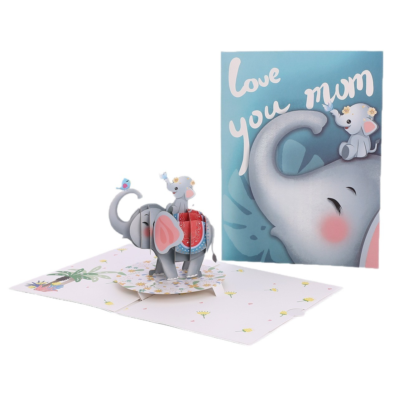 Wholesale 3D Pop-Up Elephant Mother‘s Day Cards – Handmade Animal Greeting Cards with Mom & Baby Scene, Bulk Custom Orders Welcome
