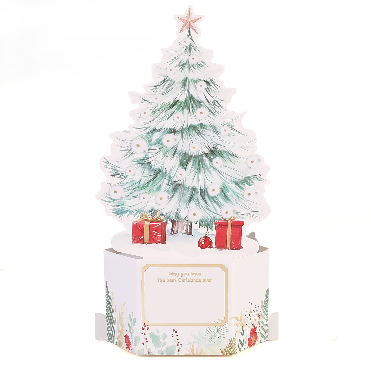 Wholesale 3D Pop-Up Christmas Bear Cards – Gold Foil Holiday Greeting Cards with Animal & Tree Design, Bulk Custom Orders Welcome