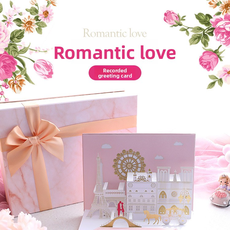 Wholesale 3D Pop-Up Recordable Love Cards – Romantic Valentine‘s Day Greeting Cards with Voice Recording & LED Lights, Factory Direct with Customization