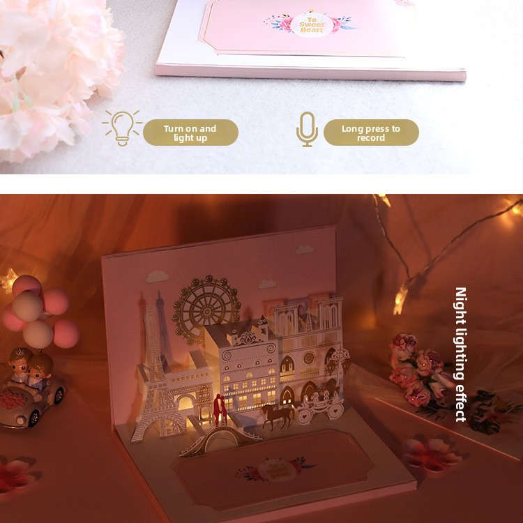 Wholesale 3D Pop-Up Recordable Love Cards – Romantic Valentine‘s Day Greeting Cards with Voice Recording & LED Lights, Factory Direct with Customization