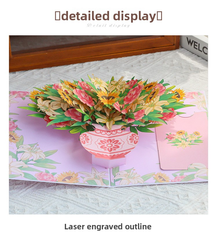 3D Pop-Up Sunflower & Lily Vase Card – Handmade Paper Sculpture for Valentine‘s Day, A Fresh & Elegant Keepsake with Envelope