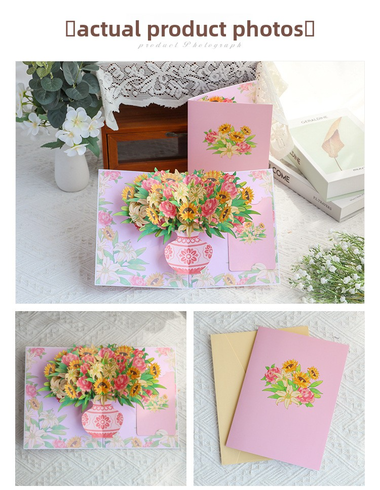 3D Pop-Up Sunflower & Lily Vase Card – Handmade Paper Sculpture for Valentine‘s Day, A Fresh & Elegant Keepsake with Envelope