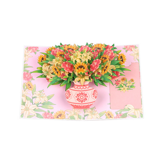 3D Pop-Up Sunflower & Lily Vase Card – Handmade Paper Sculpture for Valentine‘s Day, A Fresh & Elegant Keepsake with Envelope
