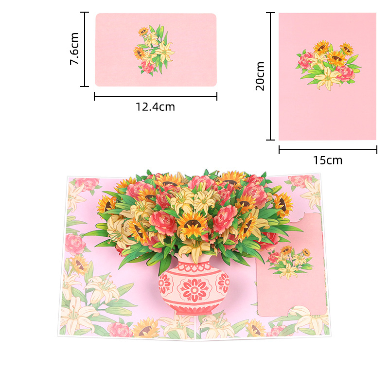 3D Pop-Up Sunflower & Lily Vase Card – Handmade Paper Sculpture for Valentine‘s Day, A Fresh & Elegant Keepsake with Envelope