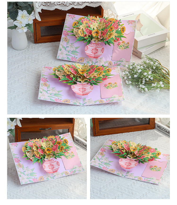 3D Pop-Up Sunflower & Lily Vase Card – Handmade Paper Sculpture for Valentine‘s Day, A Fresh & Elegant Keepsake with Envelope
