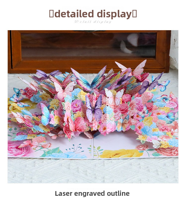 3D Pop-Up Flower & Butterfly Card – Handcrafted Laser-Cut Greeting with Vibrant Garden Scene, A Creative Keepsake for Every Celebration