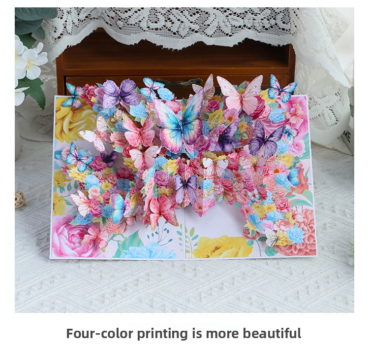 3D Pop-Up Flower & Butterfly Card – Handcrafted Laser-Cut Greeting with Vibrant Garden Scene, A Creative Keepsake for Every Celebration