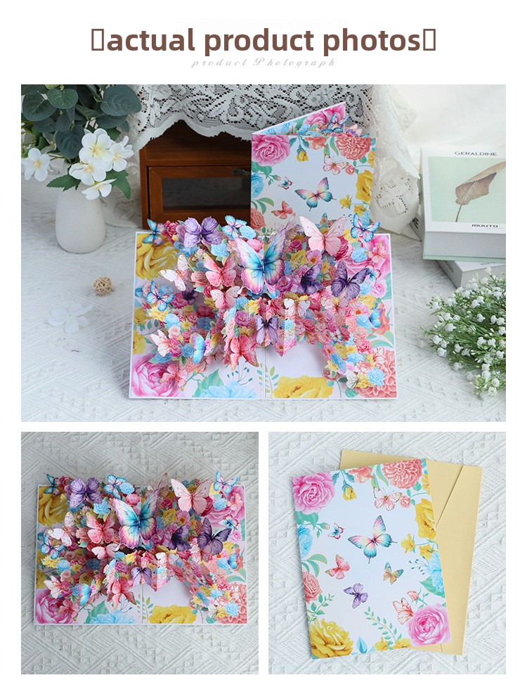 3D Pop-Up Flower & Butterfly Card – Handcrafted Laser-Cut Greeting with Vibrant Garden Scene, A Creative Keepsake for Every Celebration