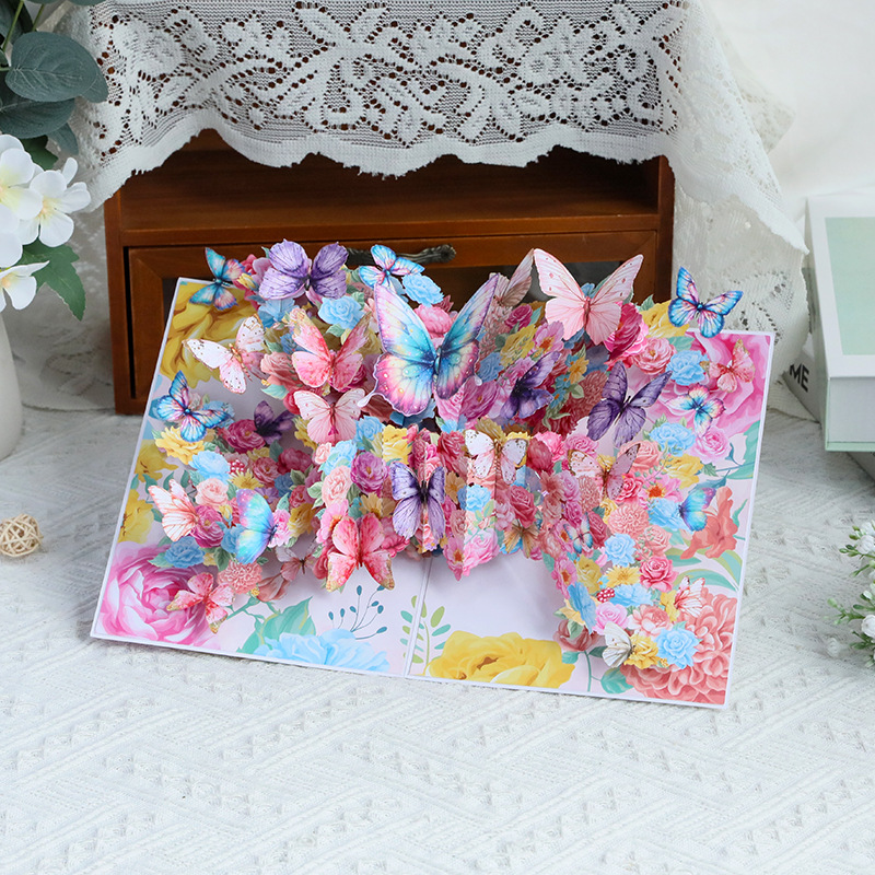 3D Pop-Up Flower & Butterfly Card – Handcrafted Laser-Cut Greeting with Vibrant Garden Scene, A Creative Keepsake for Every Celebration