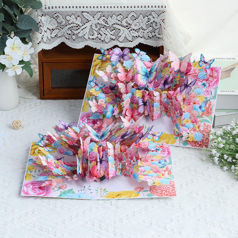 3D Pop-Up Flower & Butterfly Card – Handcrafted Laser-Cut Greeting with Vibrant Garden Scene, A Creative Keepsake for Every Celebration