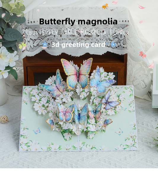 3D Pop-Up Magnolia & Butterfly Card – Handcrafted Laser-Cut Floral Greeting for Mother‘s Day, A Graceful Keepsake with Envelope