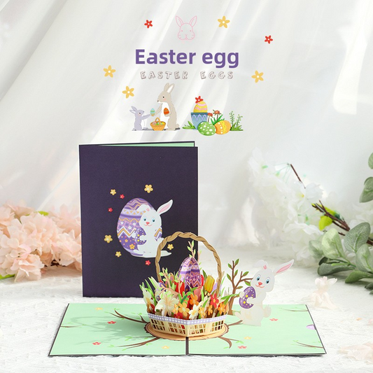 3D Pop-Up Easter Bunny & Egg Card – Handcrafted Paper Sculpture with Spring Flowers, A Playful Keepsake for the Holiday, with Envelope