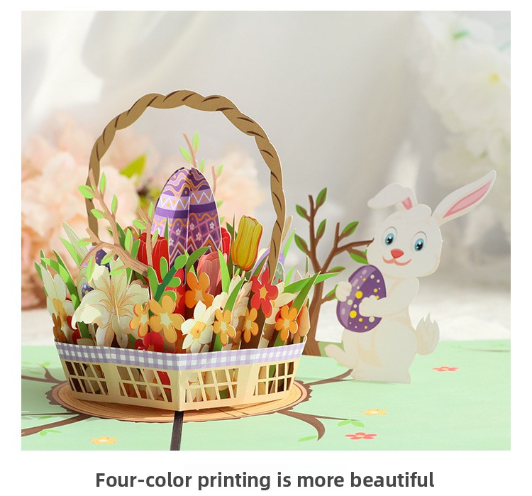 3D Pop-Up Easter Bunny & Egg Card – Handcrafted Paper Sculpture with Spring Flowers, A Playful Keepsake for the Holiday, with Envelope