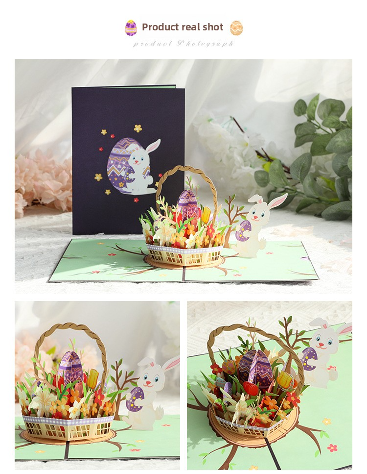 3D Pop-Up Easter Bunny & Egg Card – Handcrafted Paper Sculpture with Spring Flowers, A Playful Keepsake for the Holiday, with Envelope