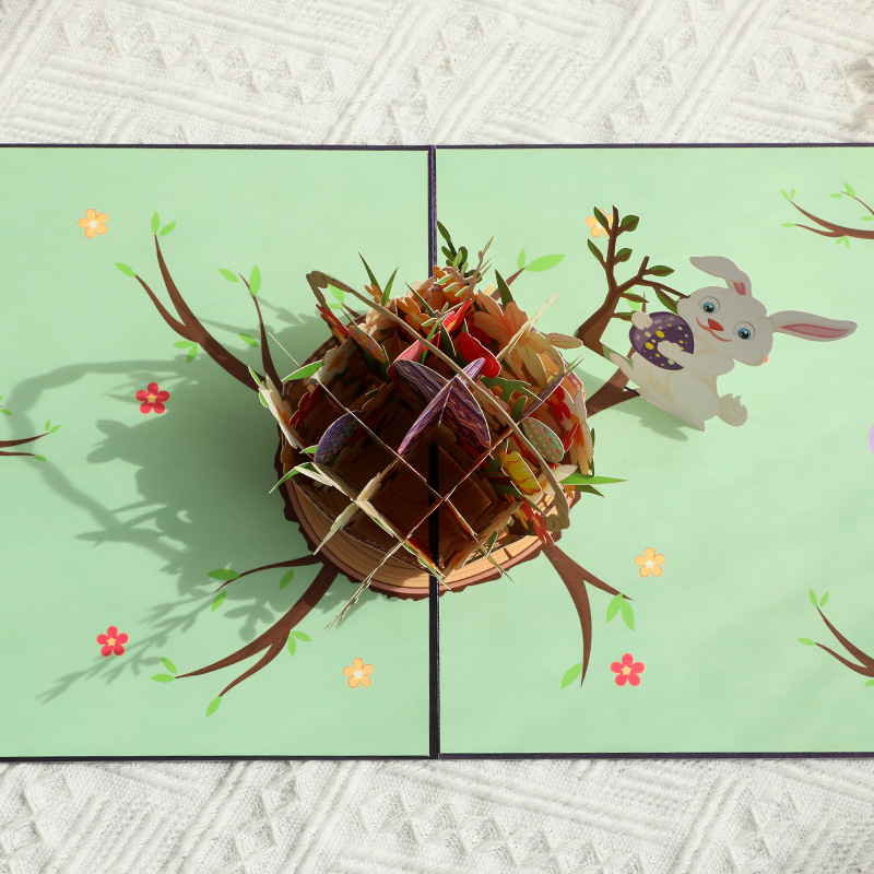 3D Pop-Up Easter Bunny & Egg Card – Handcrafted Paper Sculpture with Spring Flowers, A Playful Keepsake for the Holiday, with Envelope