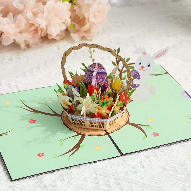 3D Pop-Up Easter Bunny & Egg Card – Handcrafted Paper Sculpture with Spring Flowers, A Playful Keepsake for the Holiday, with Envelope