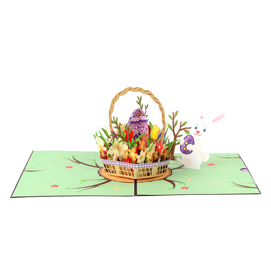 3D Pop-Up Easter Bunny & Egg Card – Handcrafted Paper Sculpture with Spring Flowers, A Playful Keepsake for the Holiday, with Envelope
