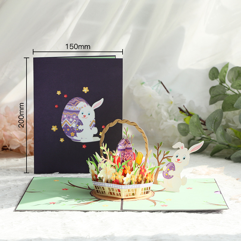 3D Pop-Up Easter Bunny & Egg Card – Handcrafted Paper Sculpture with Spring Flowers, A Playful Keepsake for the Holiday, with Envelope