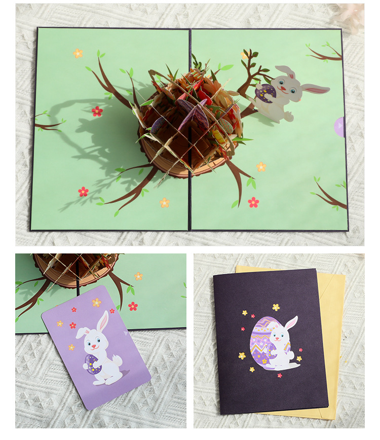 3D Pop-Up Easter Bunny & Egg Card – Handcrafted Paper Sculpture with Spring Flowers, A Playful Keepsake for the Holiday, with Envelope