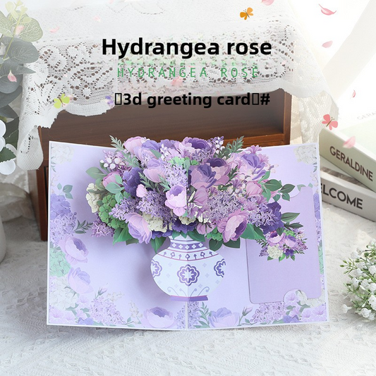 3D Pop-Up Hydrangea & Rose Vase Card – Handcrafted Laser-Cut Floral Greeting for Valentine‘s Day, A Fresh & Elegant Keepsake with Envelope